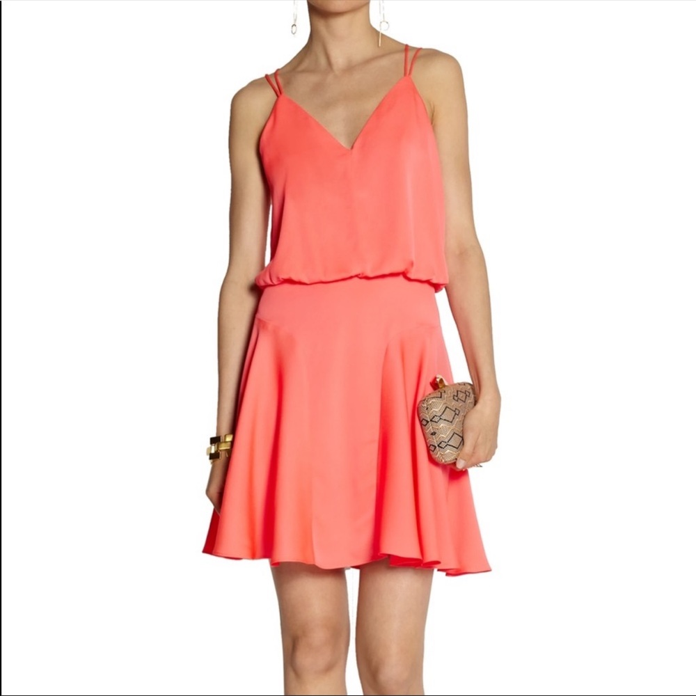 Milly Neon Coral melon stretch-silk mini dress c1 - Picture 3 of 8